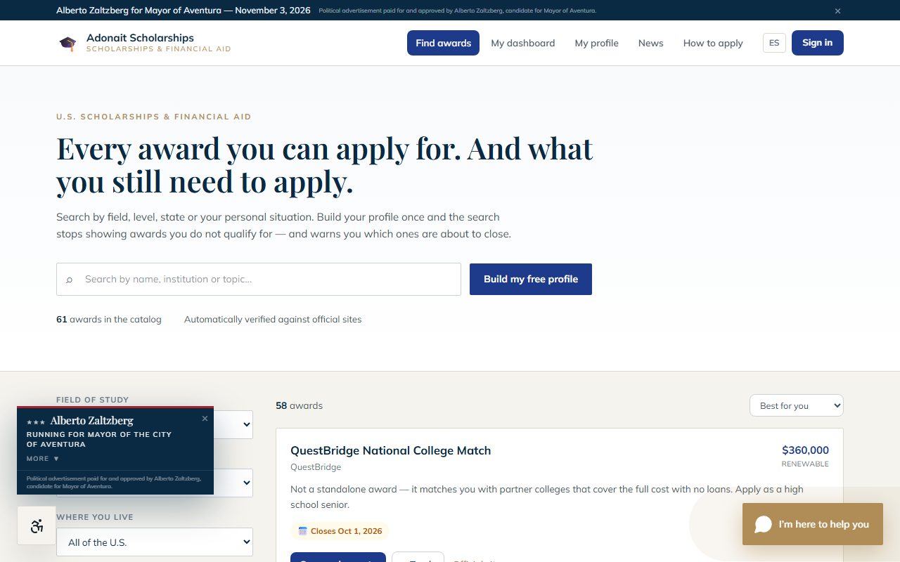 scholarship.adonait.com — screenshot